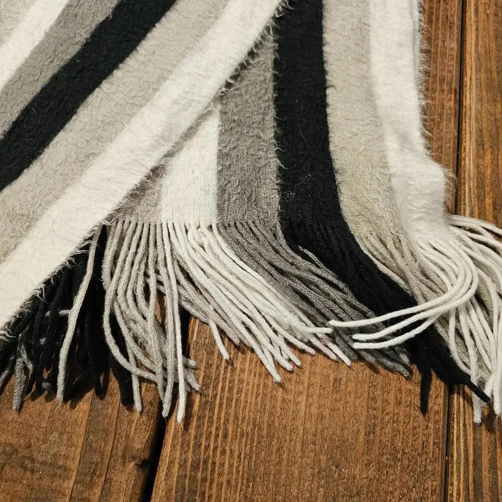 Stylish Striped Scarf - Black, Gray & White